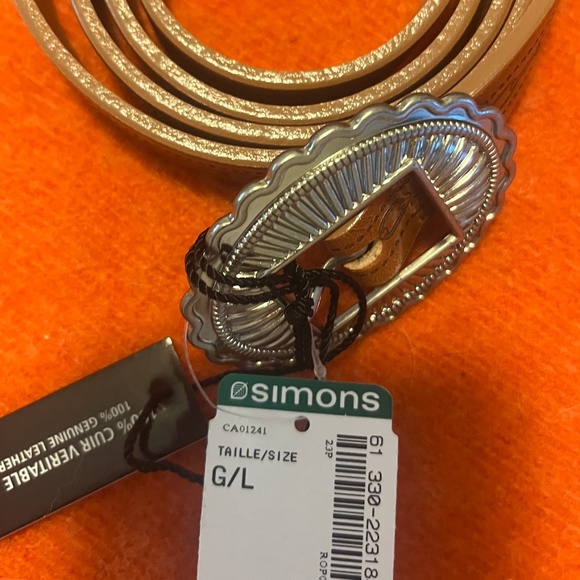 Brown Italian leather thin embossed belt made in Canada NWT - Picture 6 of 7